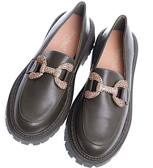 Zielone loafersy damskie półbuty na platformie /E6-1 15488 T336/