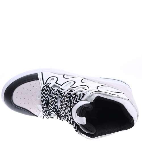 Sznurowane biało czarne trampki sneakersy na koturnie /F9-2 15779 D430/