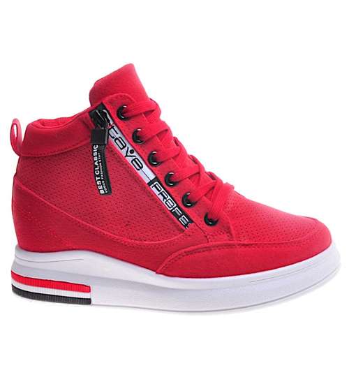 Czerwone sneakersy damskie na ukrytym koturnie /F2-3 10773 T630/