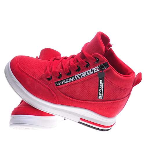 Czerwone sneakersy damskie na ukrytym koturnie /F2-3 10773 T630/