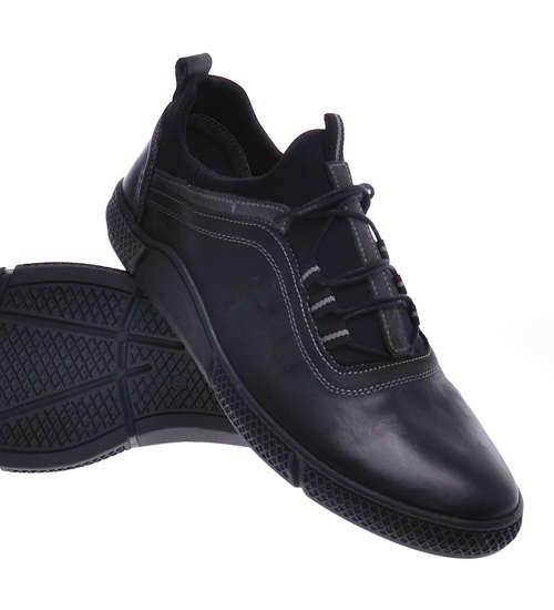 Sportowe buty męskie z naturalnej skóry Granatowo-Czarne ost224