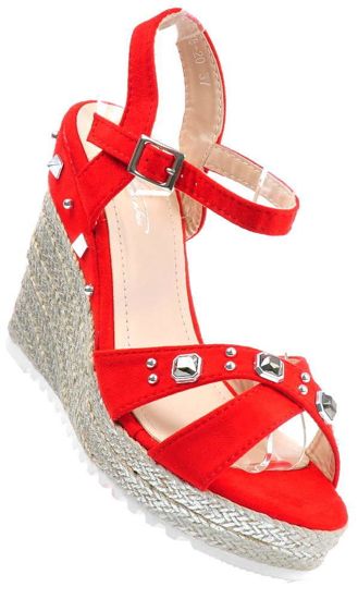 Czerwone sandały damskie na koturnie /D8-3 1710 S319/