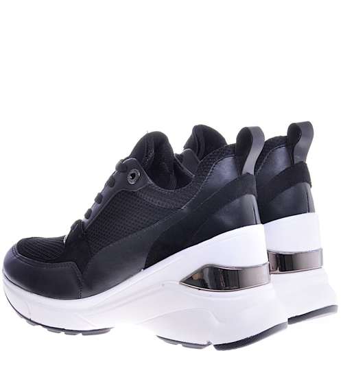 Czarne trampki sneakersy na koturnie /E8-3 10635 S537/