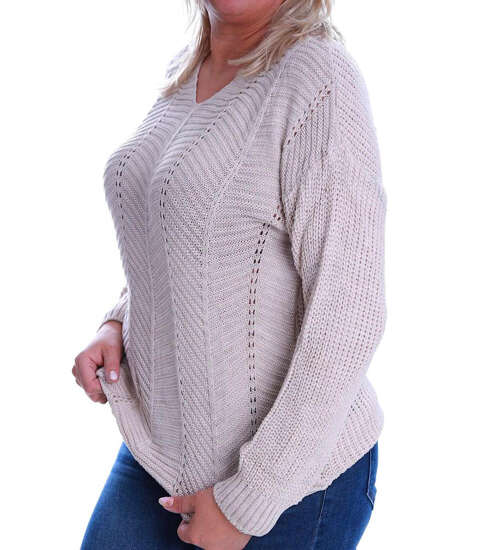 Beżowy sweterek damski z wzorkiem Size Plus /H2 A2-2 UB484 T189/