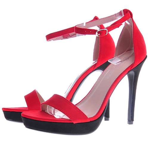 Czerwone sandały na wysokiej szpilce Czerwone /B1-3 11174 T293/ 