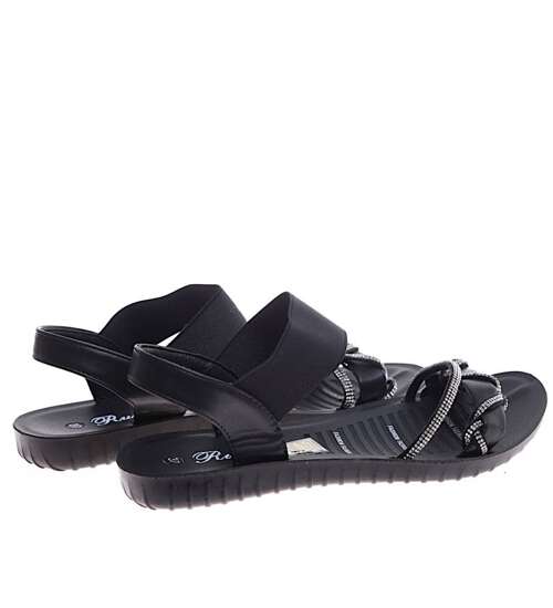 Czarne wsuwane sandały na płaskim obcasie /F3-2 16276 T240/