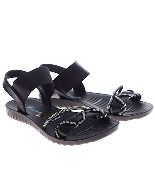 Czarne wsuwane sandały na płaskim obcasie /F3-2 16276 T240/