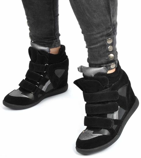 Czarne trampki sneakersy na koturnie /G1-1 1300 S323/