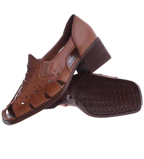 Brązowe sandały damskie na klocku /G13-3 14036 T035