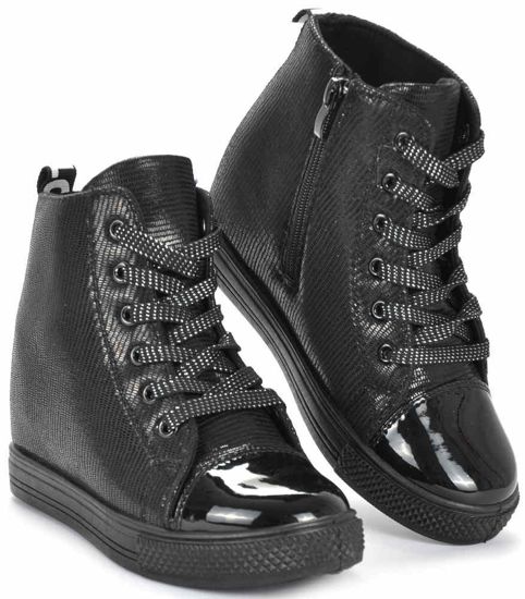 Damskie trampki sneakersy na niskim koturnie CZARNE /G1-1 1299 S295/