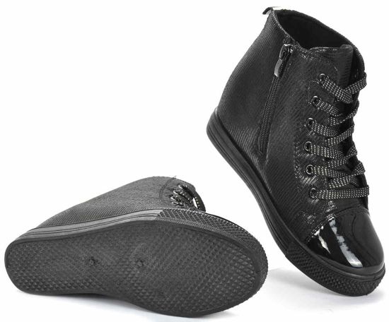 Damskie trampki sneakersy na niskim koturnie CZARNE /G1-1 1299 S295/