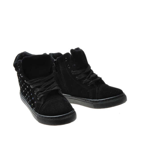 Solidne dziewczęce sneakersy botki z cekinami CZARNE  /A7-2 6640 S198/
