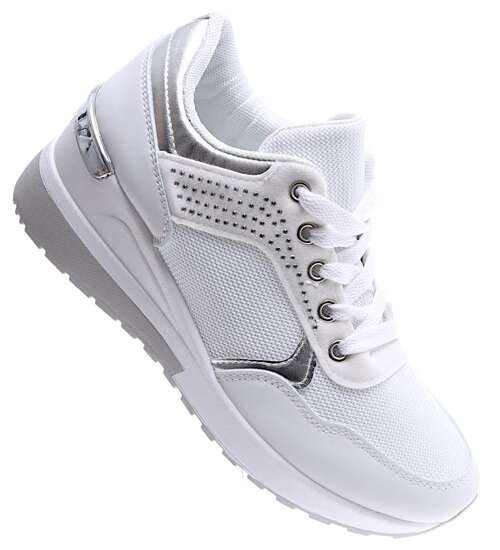 Białe sneakersy damskie na niskim koturnie /E7-1 15595 T489/