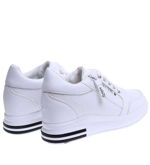 Sznurowane białe trampki sneakersy na koturnie /D7-3 15746 D432/