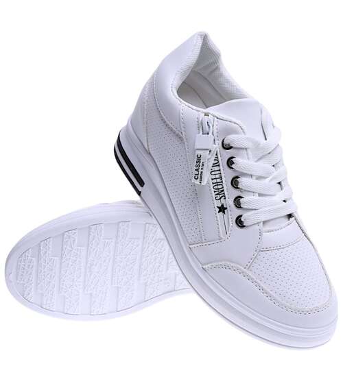 Sznurowane białe trampki sneakersy na koturnie /D7-3 15746 D432/