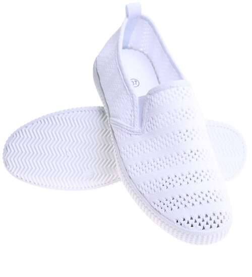 Koronkowe wsuwane białe tenisówki slip on /F8-2 16112 S298/