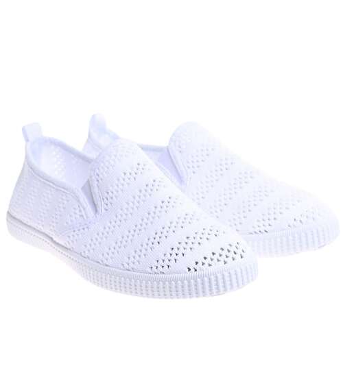 Koronkowe wsuwane białe tenisówki slip on /F8-2 16112 S298/