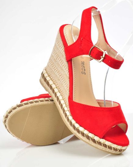 Czerwone sandały espadryle na koturnie i platformie /xxx 3079 S513/