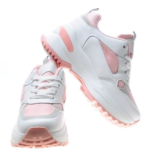 Sportowe buty damskie na wysokiej podeszwie Pink White /F1-1 4778 S371/