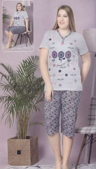 Szara damska piżama z kwiatkami Size Plus /G8-1 7660 S192/