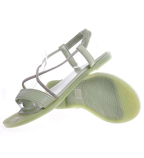 Zielone płaskie sandały z cekinami /D8-2 11492 W290/