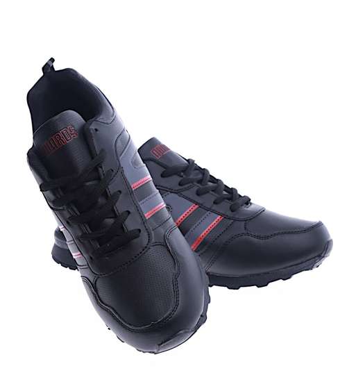 Sznurowane czarne buty sportowe /E7-1 13888 T484/