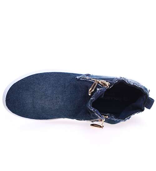 Granatowe damskie trampki z jeansowego materiału /G5-3 15928 G158/