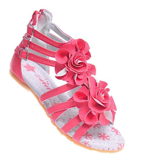 Różowe sandały dziewczęce z kwiatami /B4-2 11954 T196/
