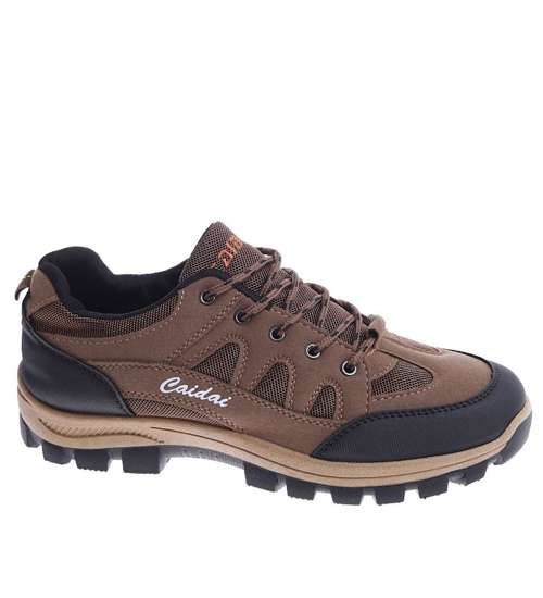 Sznurowane męskie buty trekkingowe Khaki /C6-1 14782 T481/