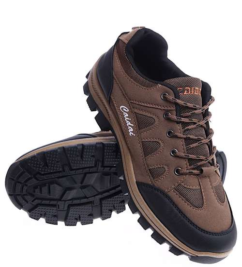 Sznurowane męskie buty trekkingowe Khaki /C6-1 14782 T481/