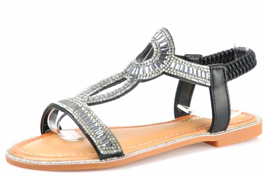 Biżuteryjne sandały damskie na płaskim obcasie CZARNE /A6-2 1973 S219/