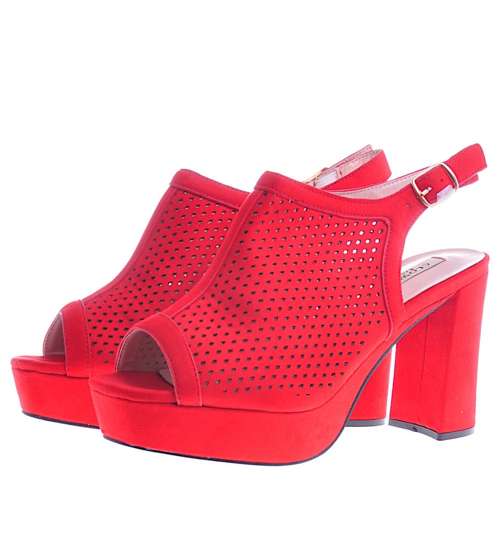 Czerwone sandały damskie na platformie /B6-2 10460 S230/