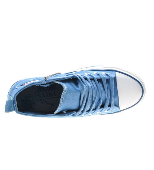 Jeansowe trampki sneakersy na koturnie i platformie NIEBIESKIE /X4-2 4721 S173/