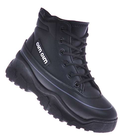 Damskie botki sneakersy zimowe Czarne /E3-3 10347 S649/