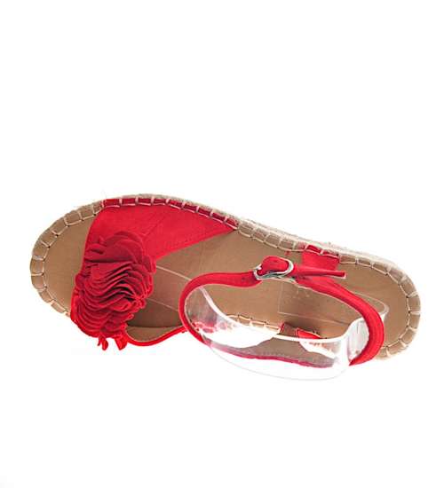 Sandały damskie espadryle na koturnie Czerwone /G3-2 11499 W203/