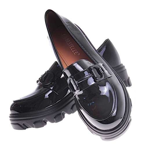 Czarne półbuty loafersy na platformie /C5-2 12361 T791/