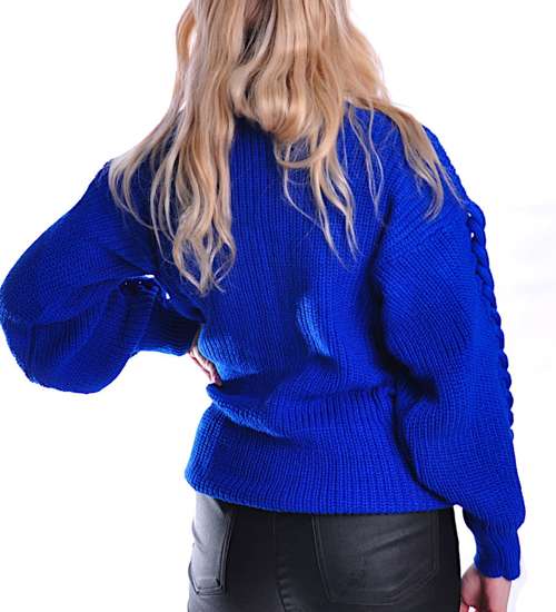 Gruby chabrowy sweter damski z warkoczem /G11-1 UB425 U1391/