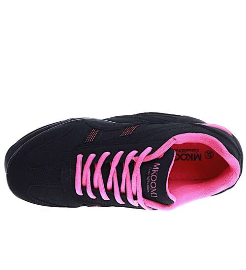 Komfortowe czarno fuksjowe buty sportowe /G1-2 14992 S341/