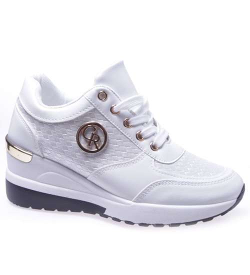 Białe trampki sneakersy na niskim koturnie /F5-3 7310 S457/