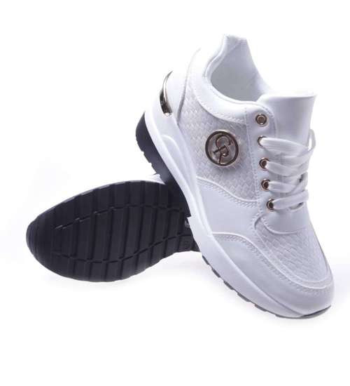 Białe trampki sneakersy na niskim koturnie /F5-3 7310 S457/