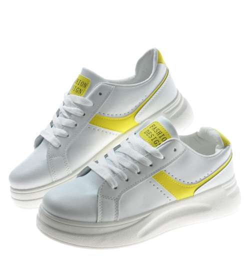 Sportowe białe buty z żółtymi dodatkami /H 9649 S292/