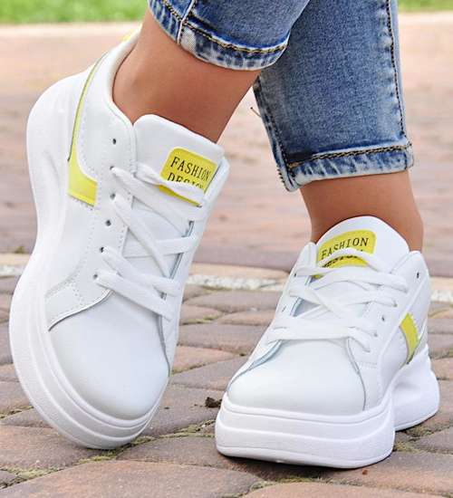 Sportowe białe buty z żółtymi dodatkami /H 9649 S292/