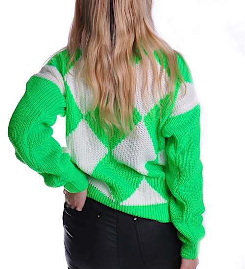 Gruby jasno zielono biały sweter damski /A6-1 UB431 U1391/