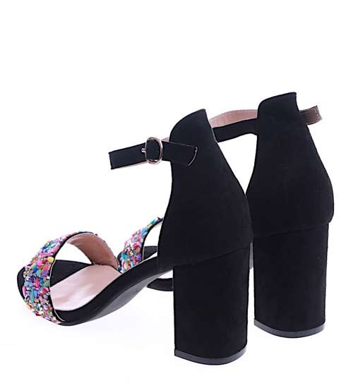 Przepiękne czarne sandały na grubym obcasie /E6-3 14201 S693/