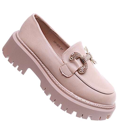 Wiosenne loafersy damskie półbuty na platformie Khaki /D8-1 15487 T336/