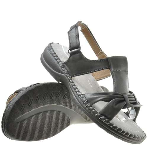 Komfortowe sandały damskie z rzepami Szare /B2-2 8213 S204/
