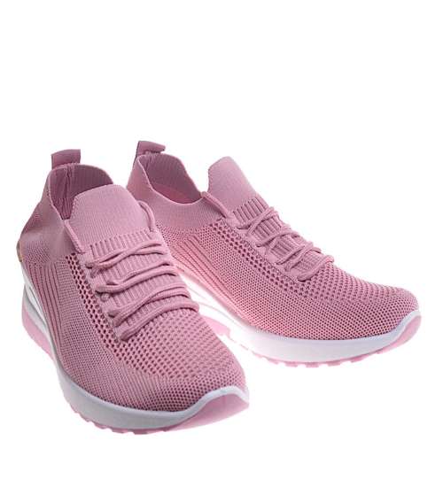 Wsuwane różowe buty sportowe na platformie /A3-3 11734 T399/