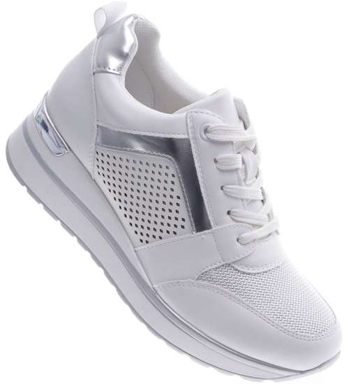 Ażurowe białe sneakersy na niskim koturnie /G1-3 13232 T592/