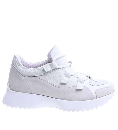 Białe skórzane damskie buty sportowe /G7-3 13603 N197/