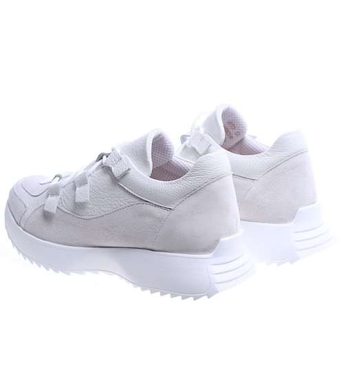 Białe skórzane damskie buty sportowe /G7-3 13603 N197/